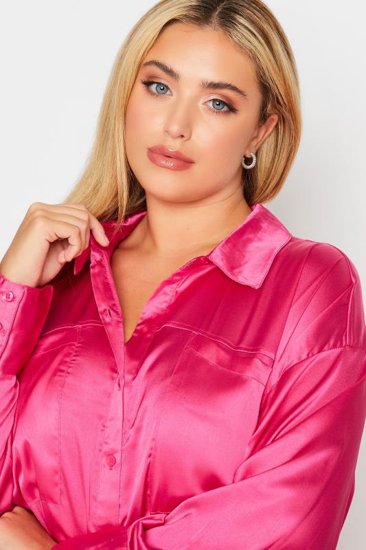 LIMITED COLLECTION Plus Size Hot Pink Satin Shirt | Yours Clothing 4