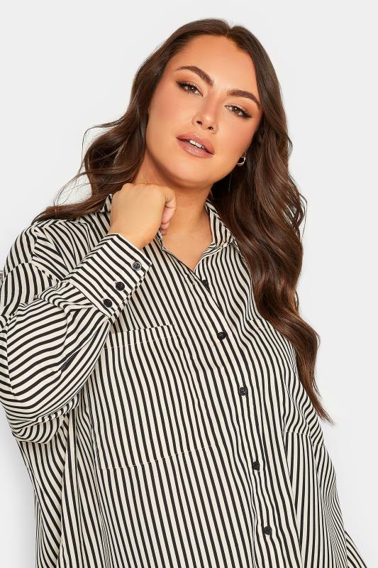 Plus Size Black & Cream Stripe Oversized Boyfriend Shirt | Yours Clothing 4