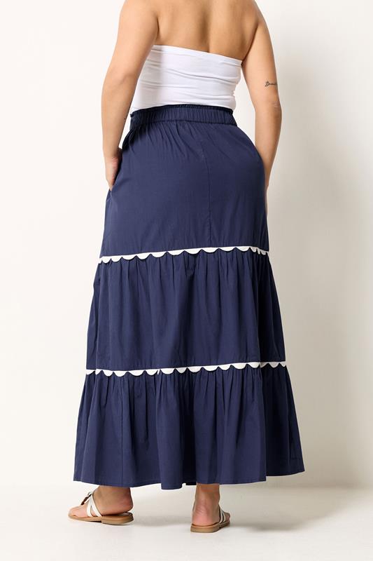 YOURS Plus Size  Navy Blue Scallop Trim Maxi Skirt | Yours Clothing  2