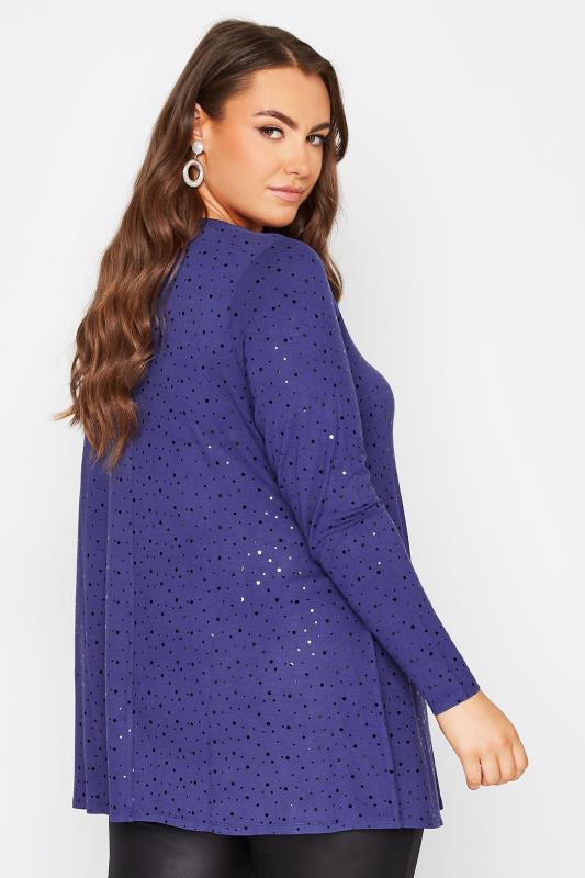 Plus Size Blue Embellished Long Sleeve Swing Top | Yours Clothing 3