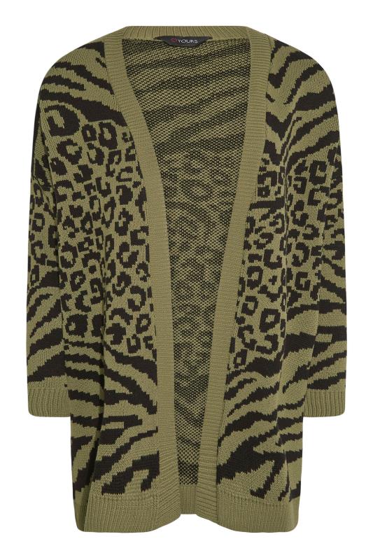 Plus Size Curve Khaki Green Animal Knitted Cardigan | Yours Clothing 6