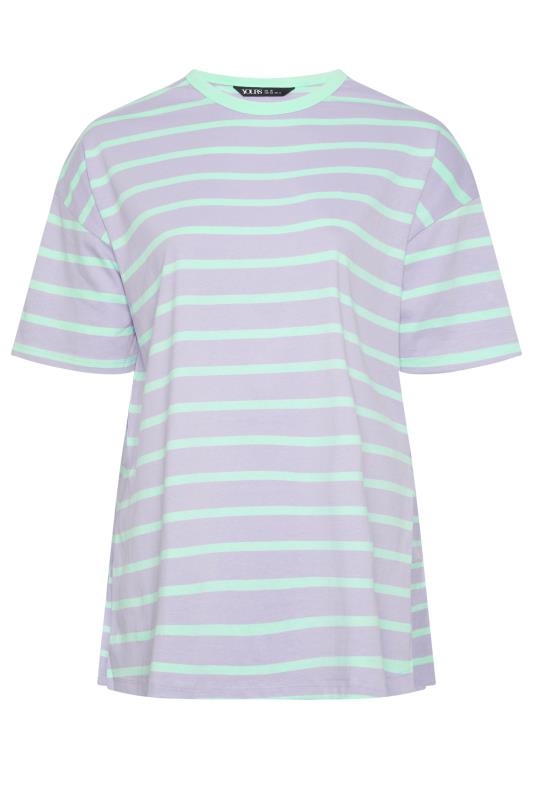 YOURS Plus Size Black & White Stripe Split Hem Oversized T-Shirt | Yours Clothing 5
