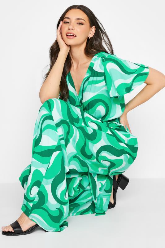 LTS Tall Bright Green Swirl Print Wrap Jumpsuit 4