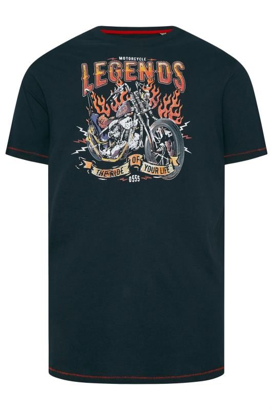 D555 Big & Tall Black Motorbike 'Legends' Printed T-Shirt | BadRhino 3