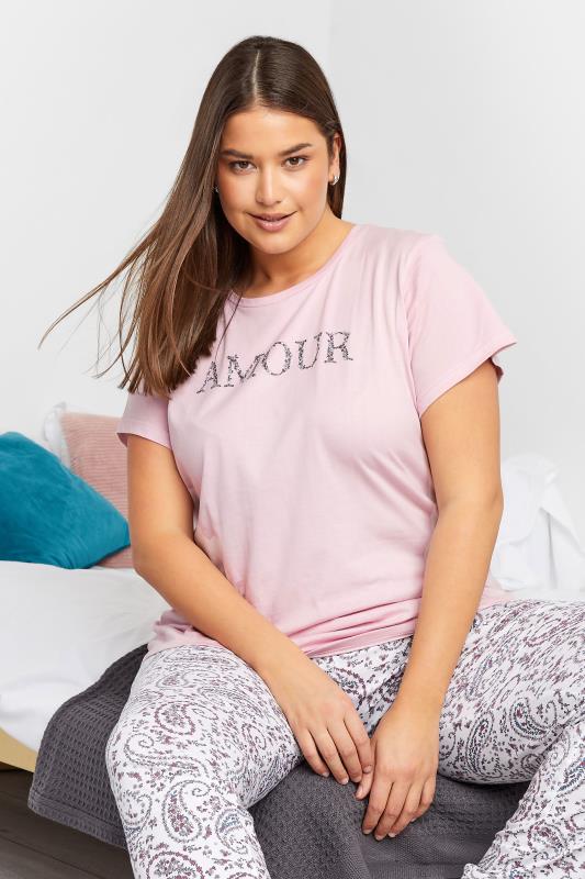 LTS Tall Women'a Pink 'Amour' Slogan Paisley Print Pyjama Set | Long Tall Sally  2