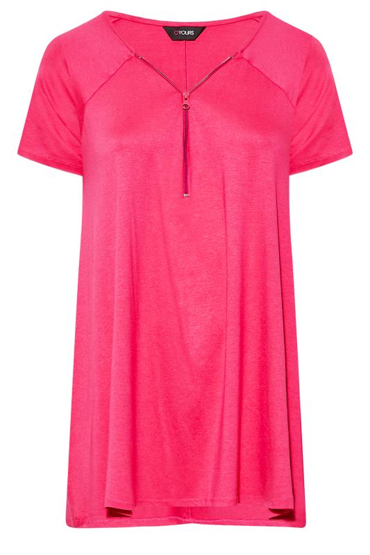 Curve Hot Pink Zip Neck T-Shirt | Yours Clothing 6