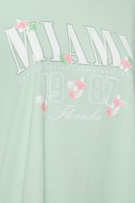 YOURS Plus Size Green 'Miami' Print Varsity T-Shirt | Yours Clothing 6