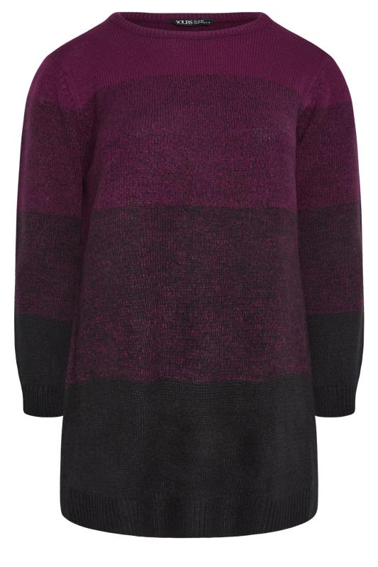YOURS Plus Size Berry Red Colourblock Stripe Knitted Jumper | Yours Clothing 6