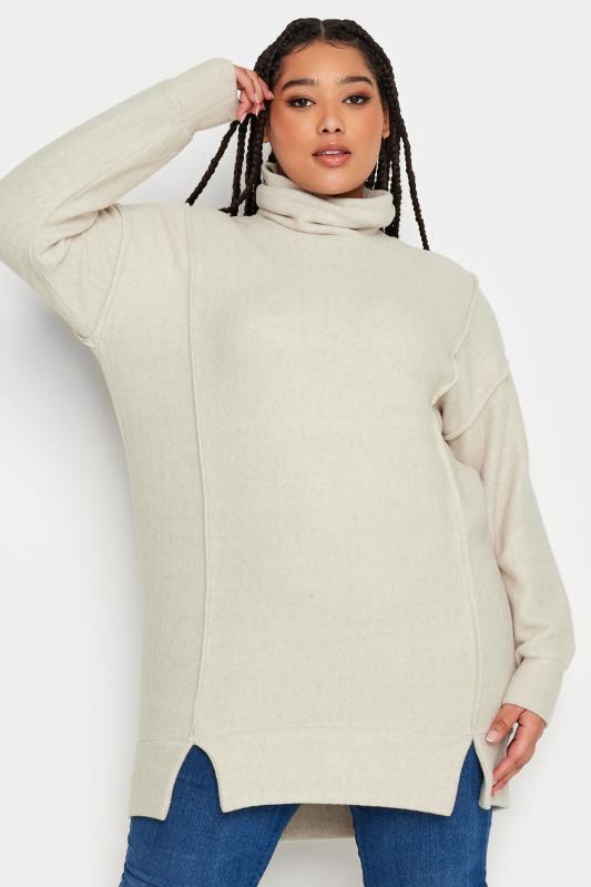 Plus Size  YOURS LUXURY Curve Cream Soft Touch Turtle Neck Jumper