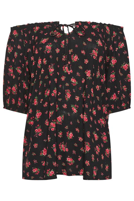 YOURS Plus Size Black Ditsy Floral Bardot Top | Yours Clothing 6