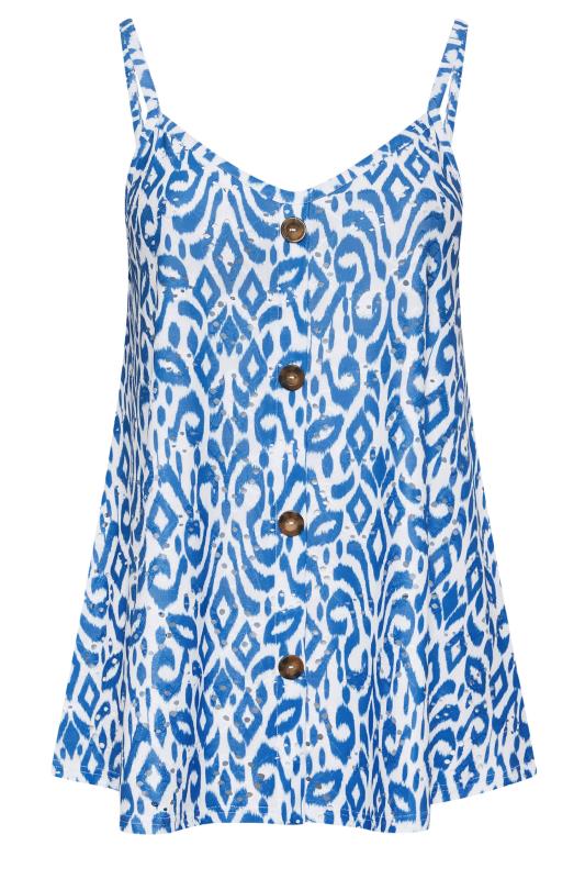 YOURS Plus Size Blue Ikat Print Broderie Anglaise Cami Top | Yours Clothing 5