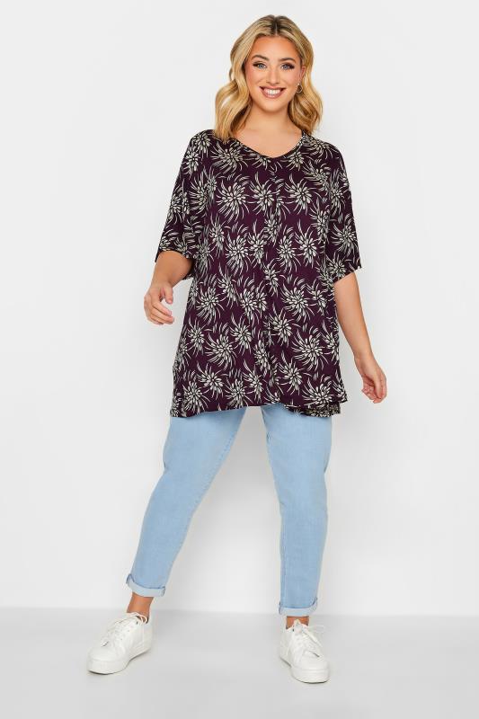 Plus Size Purple Floral Print Swing Top | Yours Clothing 2