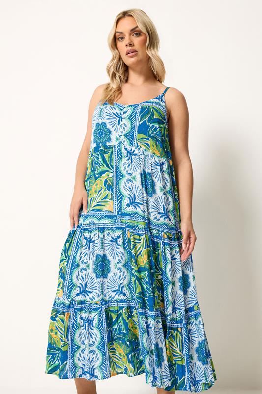  YOURS vestido largo azul escalonado