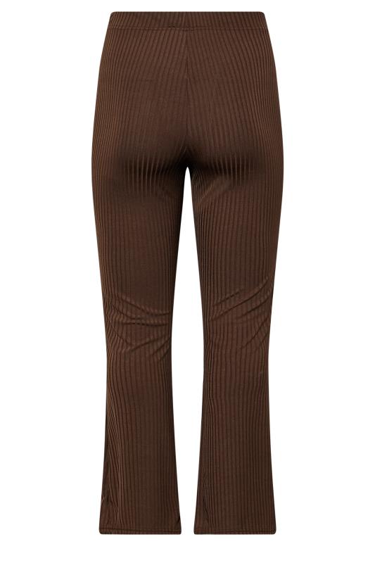 Plus Size Chocolate Brown Ribbed Split Front Flared Trousers | Yours Clothing 6