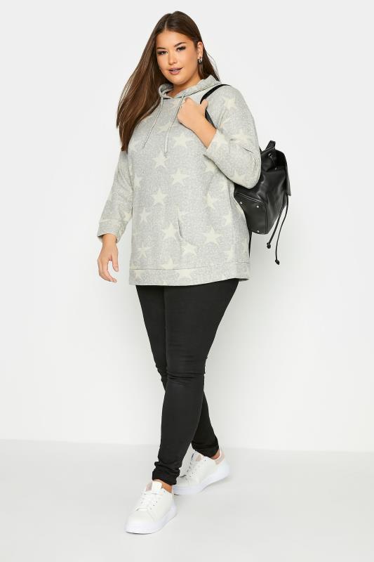 Plus Size Grey Star Print Knitted Hoodie | Yours Clothing  3