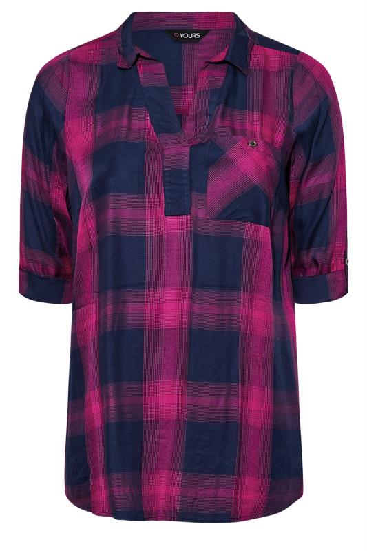 Plus Size Hot Pink Checked Overhead Shirt | Yours Clothing  6