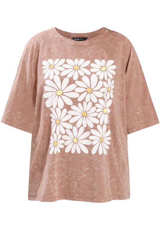 YOURS Plus Size Pink Acid Wash Boxy Daisy Print T-Shirt | Yours Clothing 5