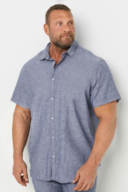  Grande Taille JACK & JONES Faded Denim Blue Short Sleeve Linen Shirt