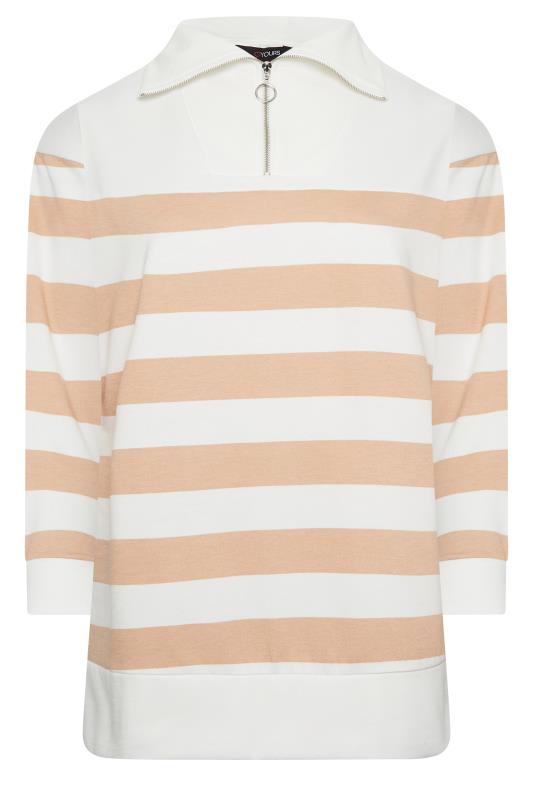 YOURS Plus Size White & Beige Brown Stripe Quarter Zip Jumper | Yours Clothing 6