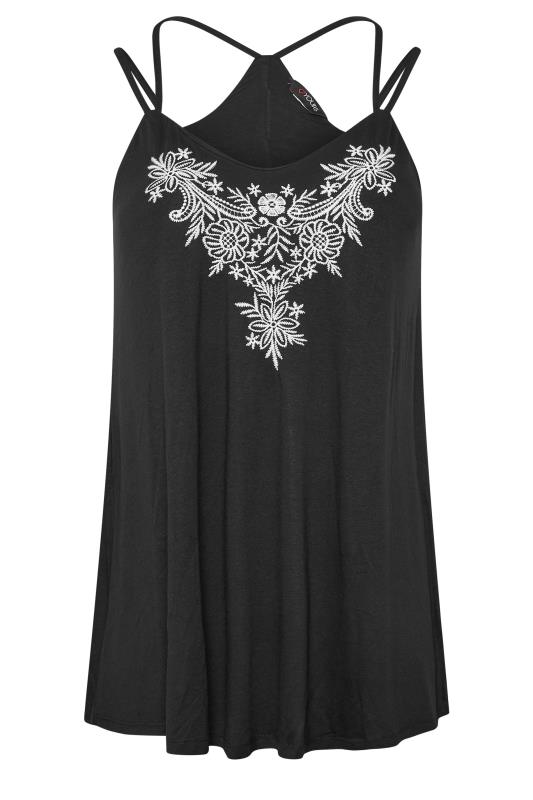 YOURS Plus Size Black Embroidered Neck Vest Top | Yours Clothing 6