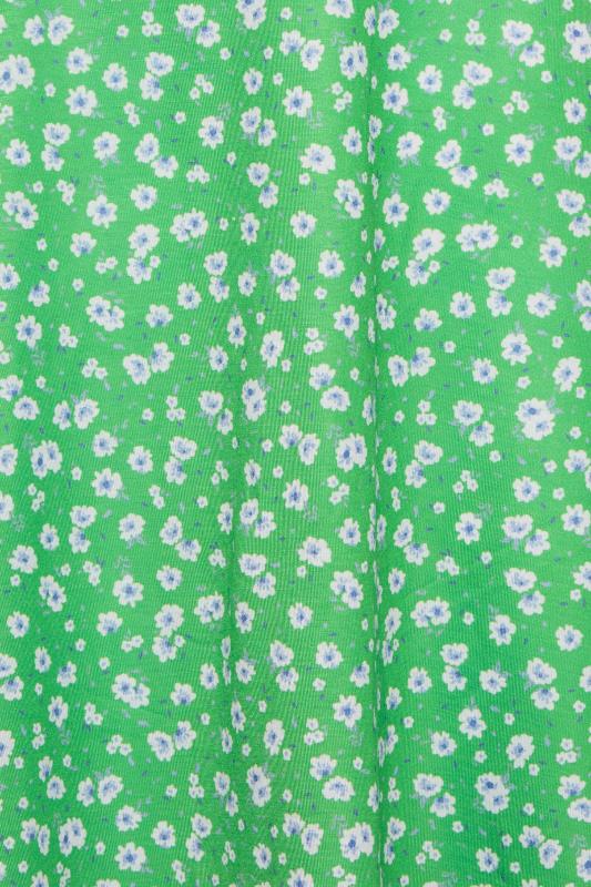 Petite Green Daisy Print Ruched Front Dress | PixieGirl 5