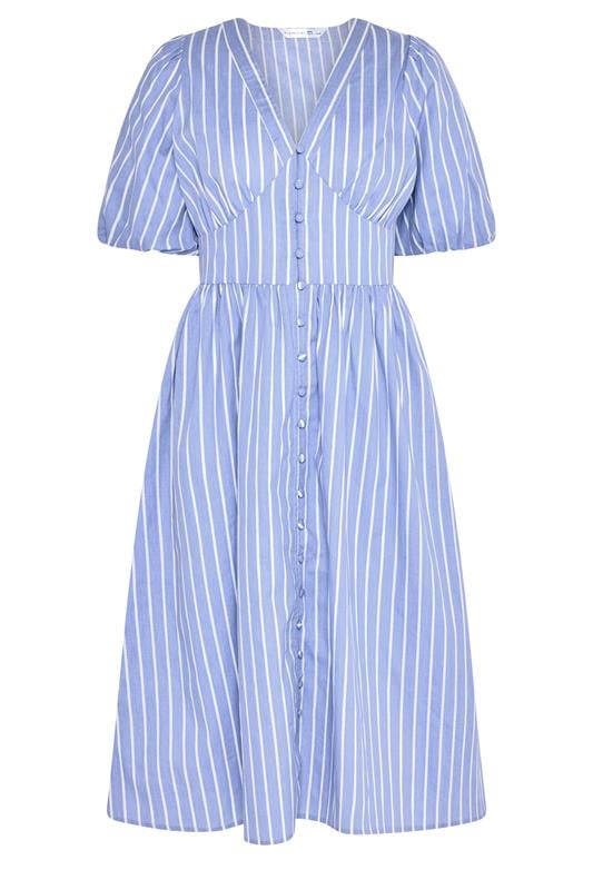 PixieGirl Petite Women's Blue Stripe Button Midi Dress | PixieGirl  5