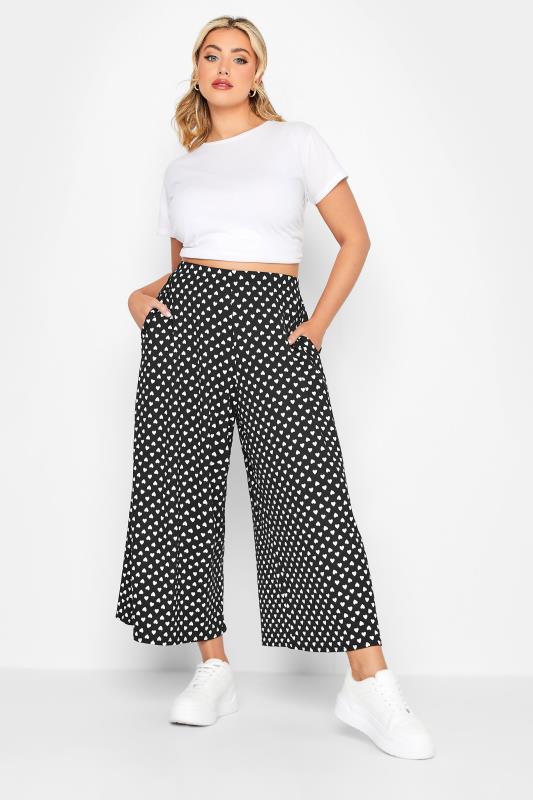 Plus Size  LIMITED COLLECTION Curve Black Extra Wide Leg Heart Print Culottes