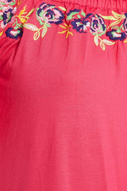 Curve Pink Embroidered Floral Print Bardot Top 5