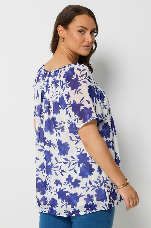 YOURS Plus Size Dark Blue Floral Short Sleeve Pintuck Blouse | Yours Clothing 2