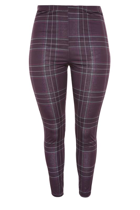 Plus Size Purple Check Leggings | Yours Clothing 4