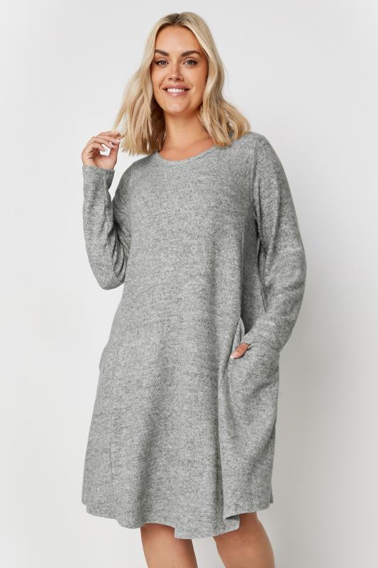 YOURS Curve Grey Soft Touch Pocket Midi Dress | Yours Clothing 2