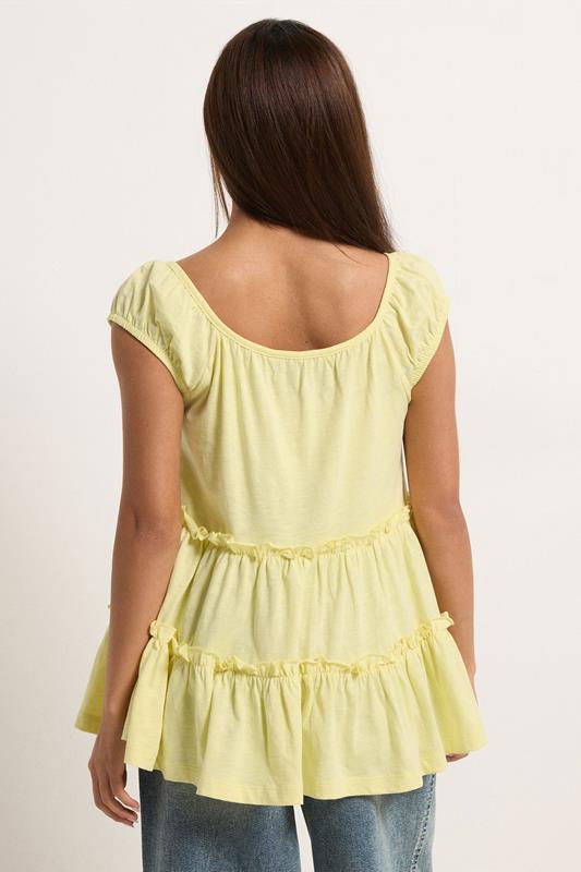 PixieGirl Petite Women's Lemon Yellow Tiered Cotton Top | PixieGirl 2