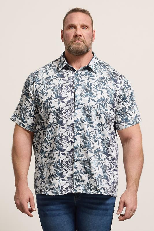 KAM Big & Tall Silver Grey Floral Print Shirt | BadRhino 1