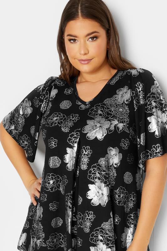 YOURS LUXURY Plus Size Curve Silver Floral Foil Print Top | Yours Clothing  4