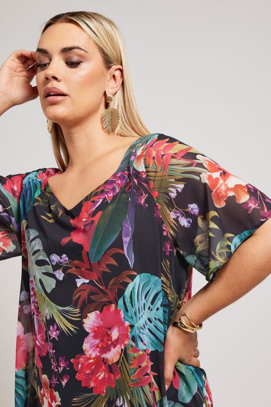 YOURS LONDON Plus Size Black Tropical Print Blouse | Yours Clothing 4