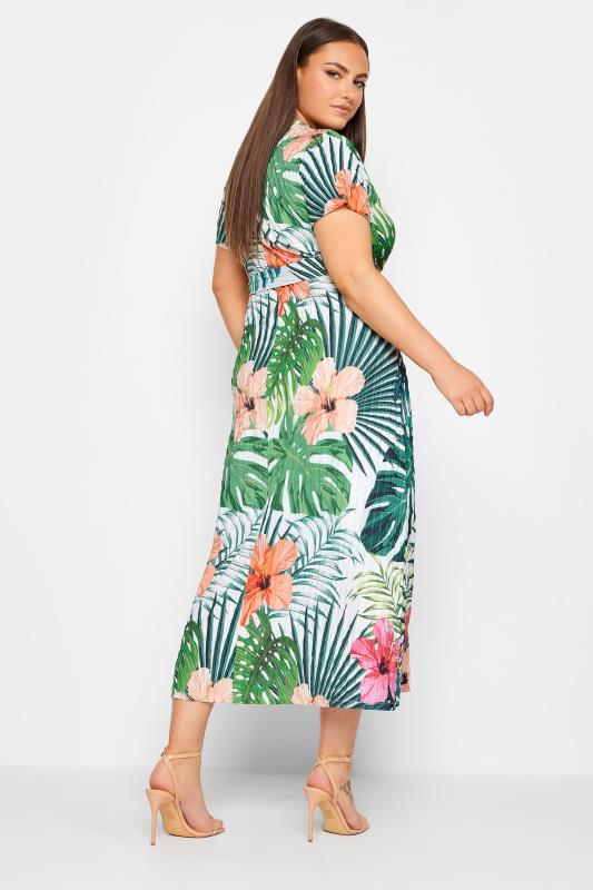YOURS Curve White Tropical Floral Print Wrap Dress | Yours Clothing 3