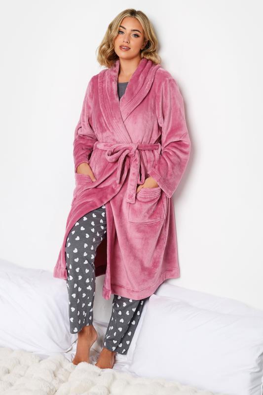 YOURS Plus Size Pink Essential Shawl Dressing Gown | Yours Clothing  1