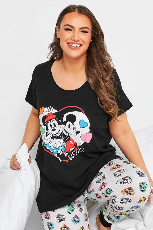 DISNEY Plus Size Black Cuffed Mickey and Minnie Pyjama Set 4