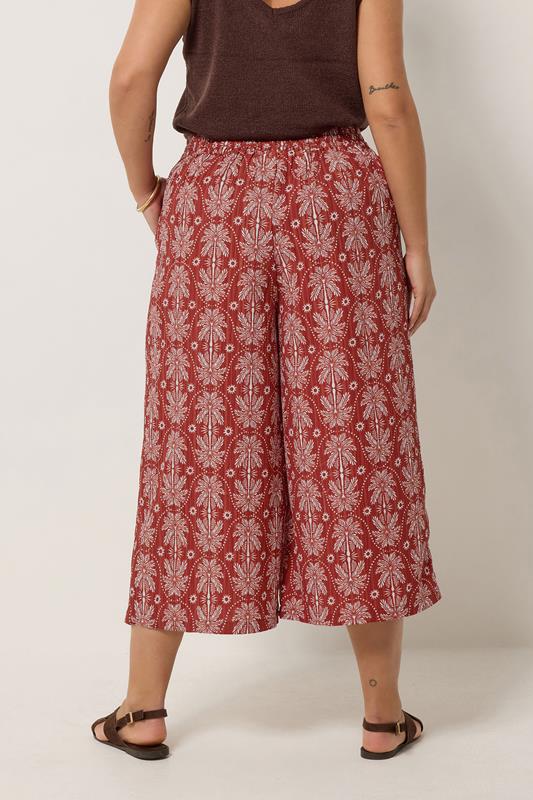 YOURS Plus Size Rust Orange Palm Tree Cropped Trousers | Yours Clothing 2