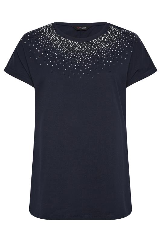 YOURS Plus Size Curve Navy Blue Sequin T-Shirt | Yours Clothing  6