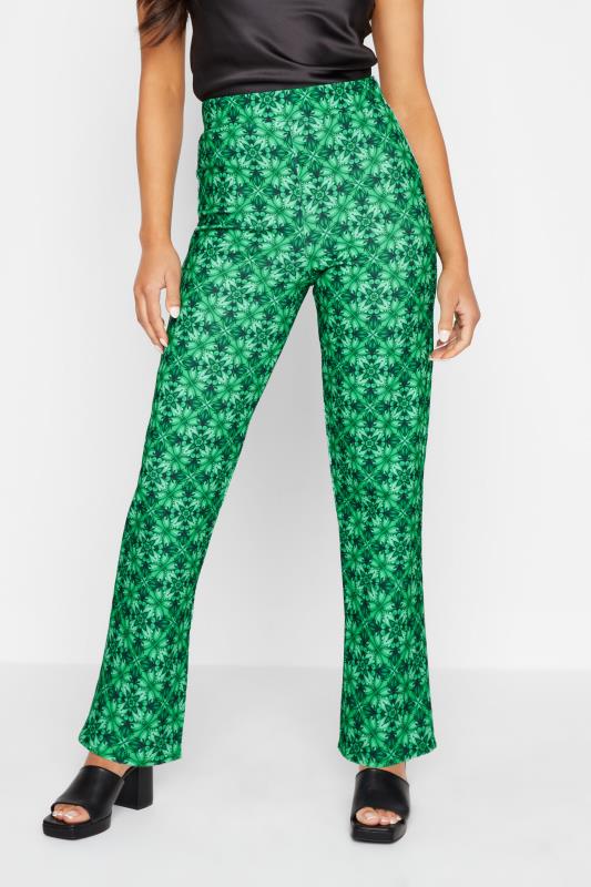 Petite Green Tile Print Split Trousers | PixieGirl 1