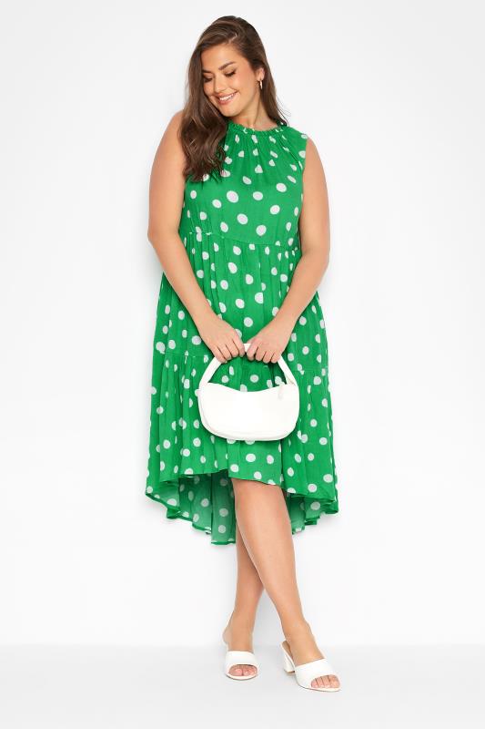 Plus Size Green Spot Print Sleeveless Crinkle Dress | Yours Clothing 2