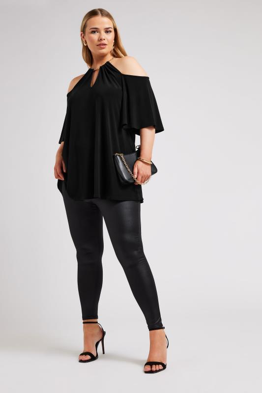 YOURS LONDON Plus Size Black Chain Cold Shoulder Top | Yours Clothing 3