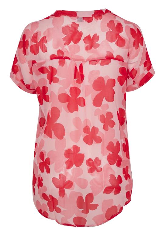 Plus Size Pink Floral Print Grown On Sleeve Chiffon Shirt | Yours Clothing 7