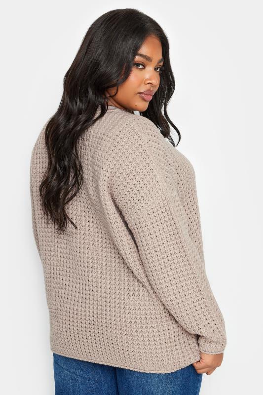 YOURS Plus Size Stone Brown Waffle Knit Jumper | Yours Clothing 5