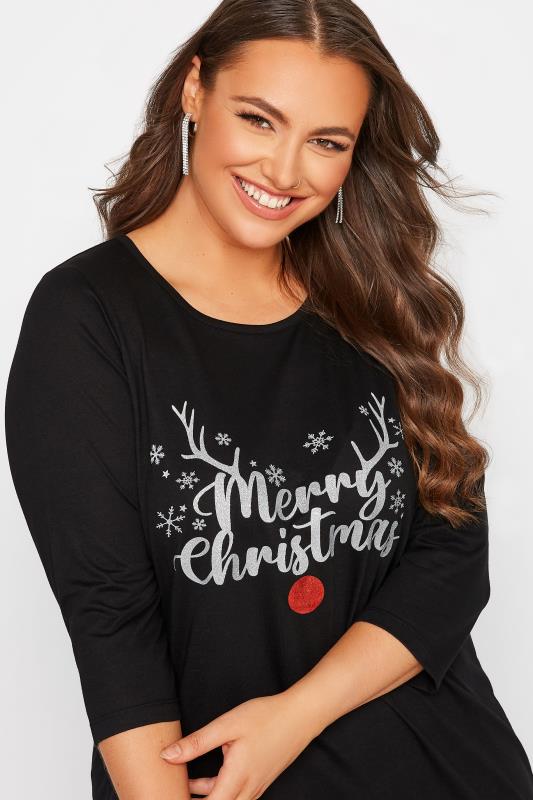 Plus Size Black 'Merry Christmas' Christmas Rudolph T-Shirt | Yours Clothing 4