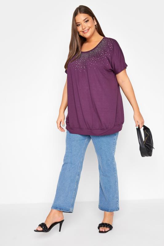 Plus Size Purple Stud Embellished Top | Yours Clothing 2