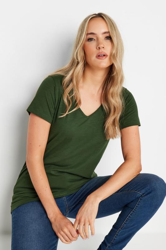 LTS Tall Khaki Green V-Neck T-Shirt | Long Tall Sally 4