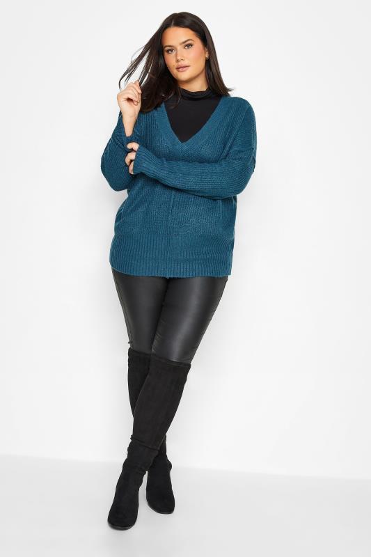 LTS Tall Women's Teal Blue V-Neck Knitted Jumper| Long Tall Sally  2