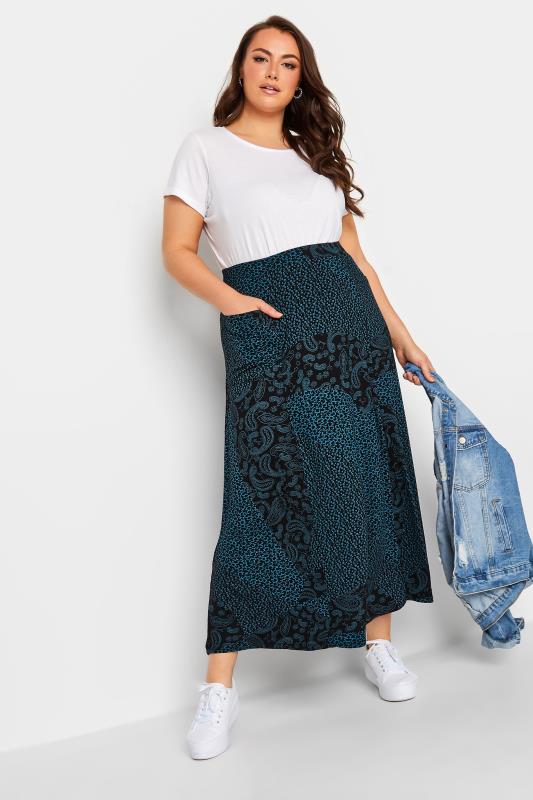 YOURS Curve Black Mixed Print Pocket Detail Maxi Skirt | Yours Clothing 2